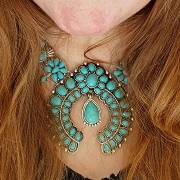 New Simulated turpouise squash Blossom Necklace - Picture 5 of 10